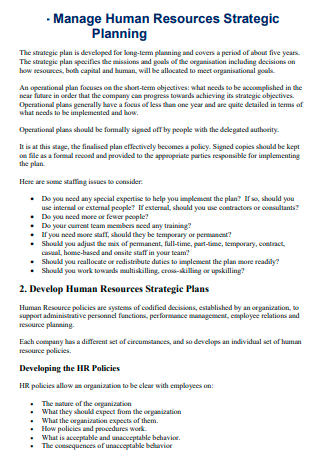 Manage Human Resources Strategic Planning