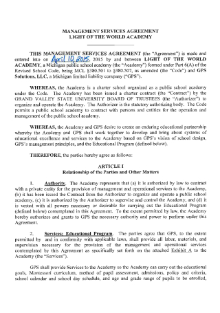 Management Services Agreement Example