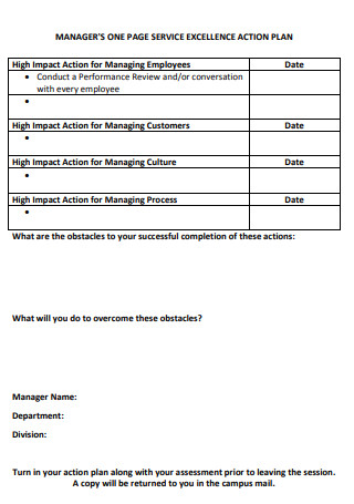 Manager One Page Service Action Plan