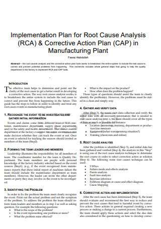 Manufacturing Plant Corrective Action Plan