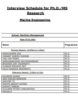 Marine Engineering Research Interview Schedule