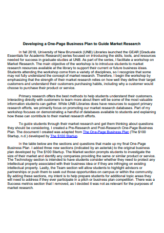 Market Research One Page Business Plan