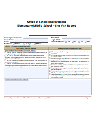 Middle School Site Visit Report