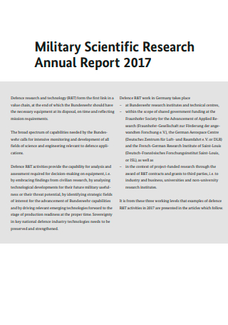 Military Scientific Research Annual Report