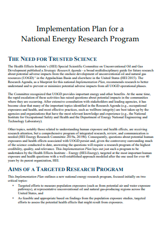 National Energy Research Program Implementation Plan