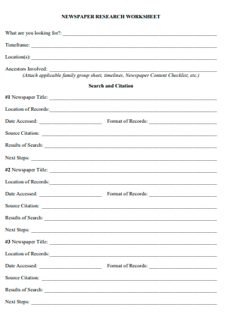 News Paper Research Worksheet