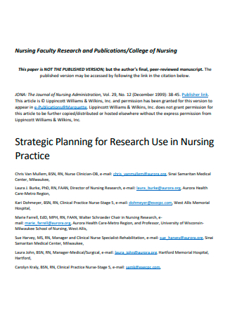 Nursing Faculty Research Strategic Plan