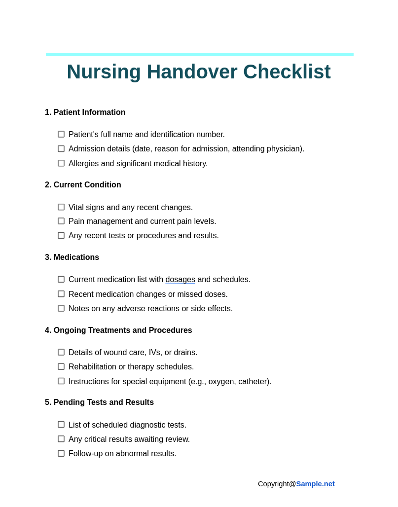 Nursing Handover Checklist Google Docs 11 11 2024 10 50 AM