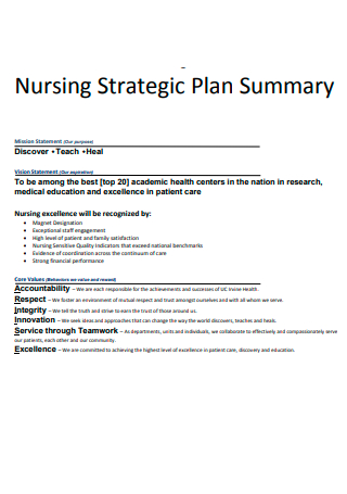Nursing Strategic Plan Summary