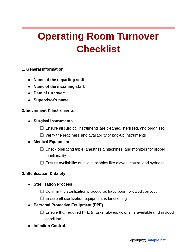 Operating Room Turnover Checklist Google Docs 11 11 2024 10 47 AM