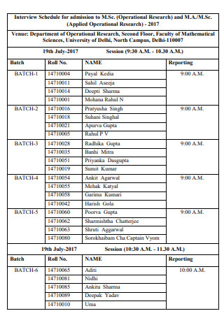 Operational Research Interview Schedule