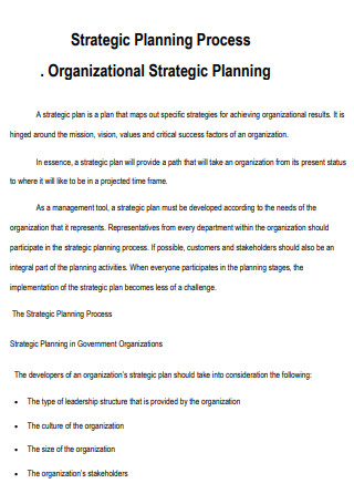 Organizational Strategic Plan Process