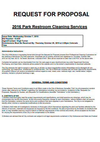 Park Restroom Cleaning Services Request For Proposal