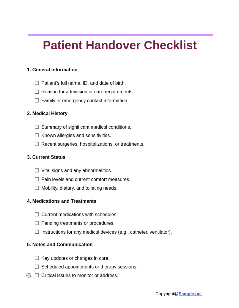 Patient Handover Checklist Google Docs 11 11 2024 10 51 AM