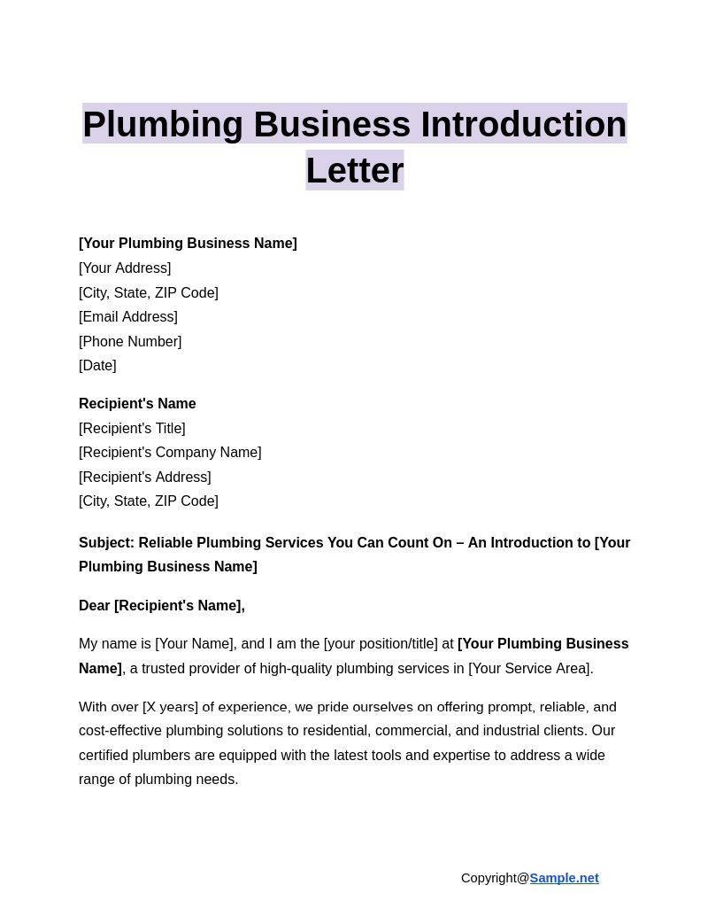 Plumbing Business Introduction Letter Google Docs 12 17 2024 11 00 AM