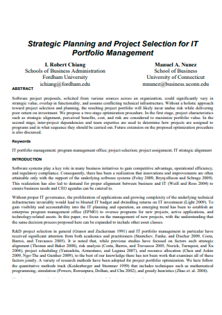 Portfolio Management Strategic Planning