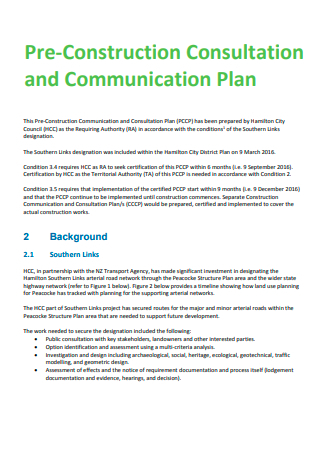 Pre Construction Consultation and Communication Plan