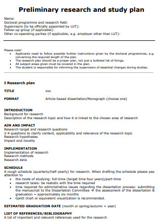 Preliminary Research Study Plan