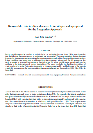 Printable Clinical Research Proposal