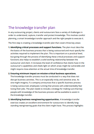 Printable Knowledge Transfer Plan