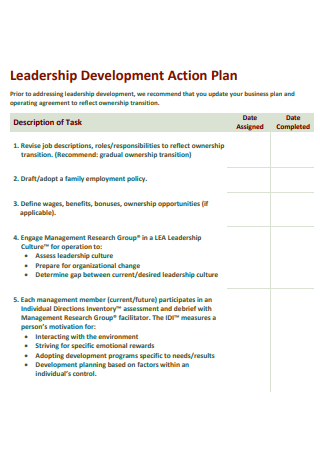 Printable Leadership Development Action Plan