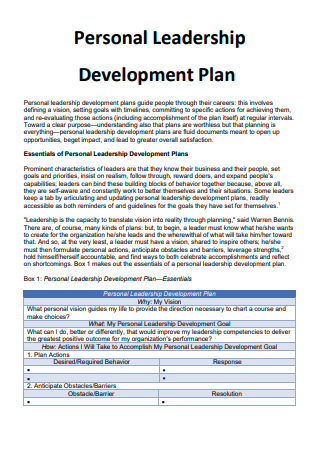 Printable Personal Leadership Development Plan