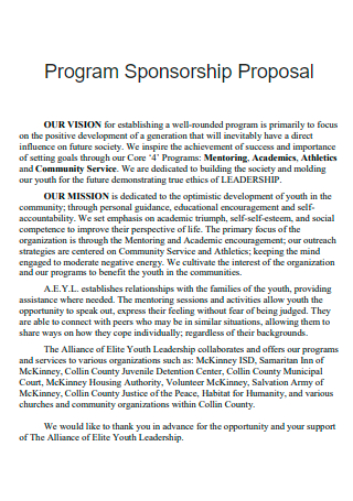 Printable Program Sponsorship Proposal