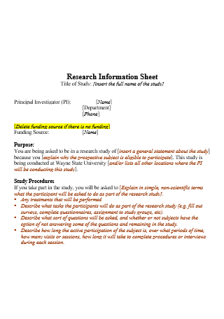 Printable Research Information Sheet