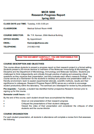 Printable Research Progress Report