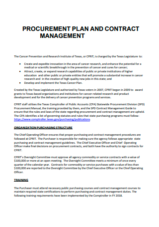 Procurement and Contract Management Plan