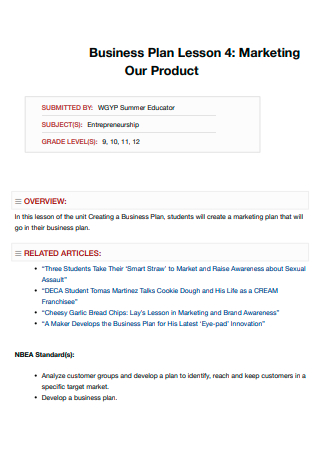 business plan product template