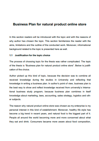 Product Online Store Business Plan
