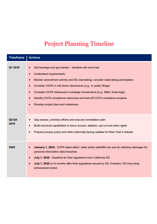 Project Action Planning Timeline