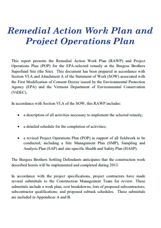 Project Operations Remedial Action Work Plan