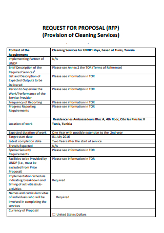 Provision of Cleaning Work Proposal