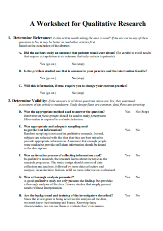 Qualitative Research Worksheet