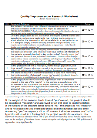 Quality Improvement or Research Worksheet