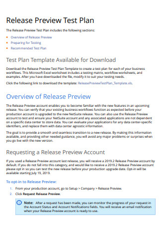 Release Preview Test Plan