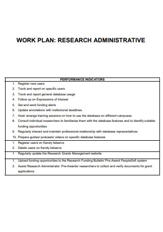 Research Administrative Work Plan