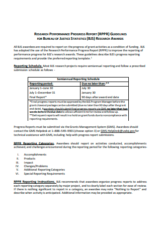 Research Awards Performance Progress Report