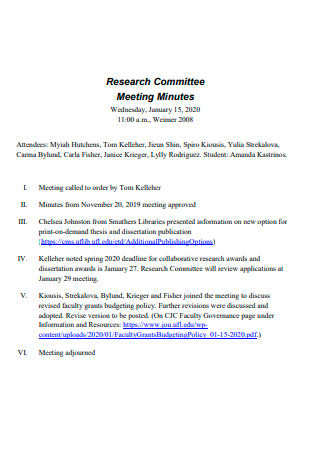 Research Committee Meeting Minutes