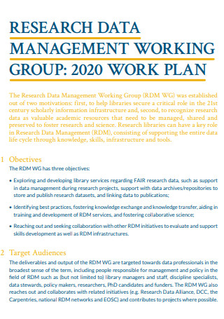 Research Data Management Work Plan