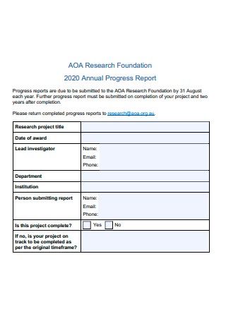 Research Foundation Annual Progress Report