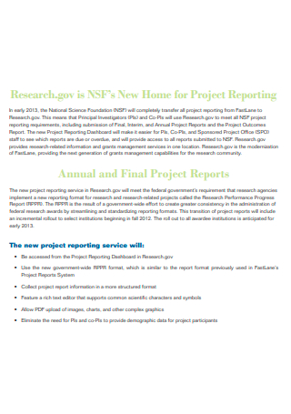 Research Home For Project Reporting