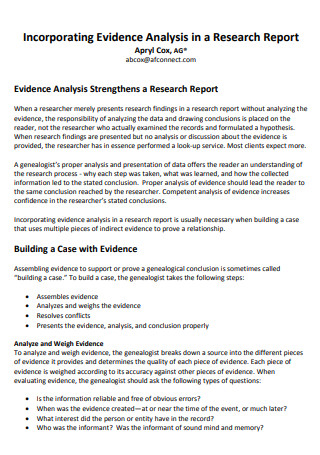 Research Incorporating Evidence Analysis Report