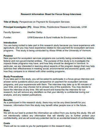 Research Information Sheet For Focus Group Interviews