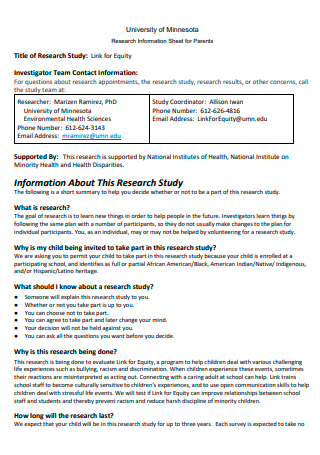 Research Information Sheet For Parents