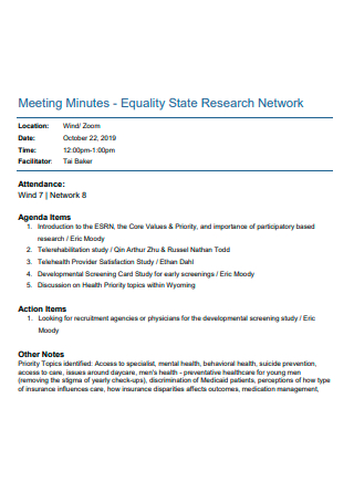 Research Network Meeting Minutes
