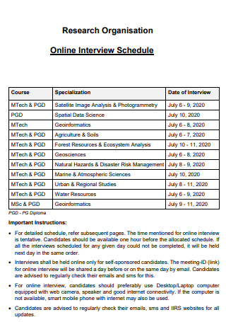 Research Organisation Online Interview Schedule