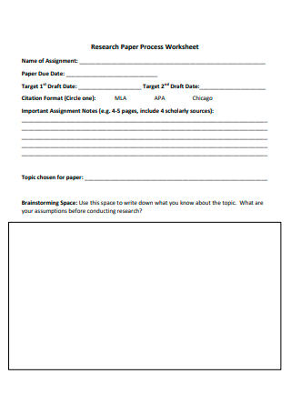 Research Paper Process Worksheet
